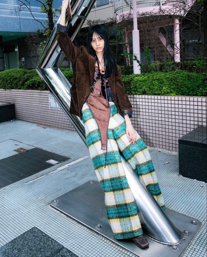 shikitari SHAGGY CHECK PANTS【BLUE】