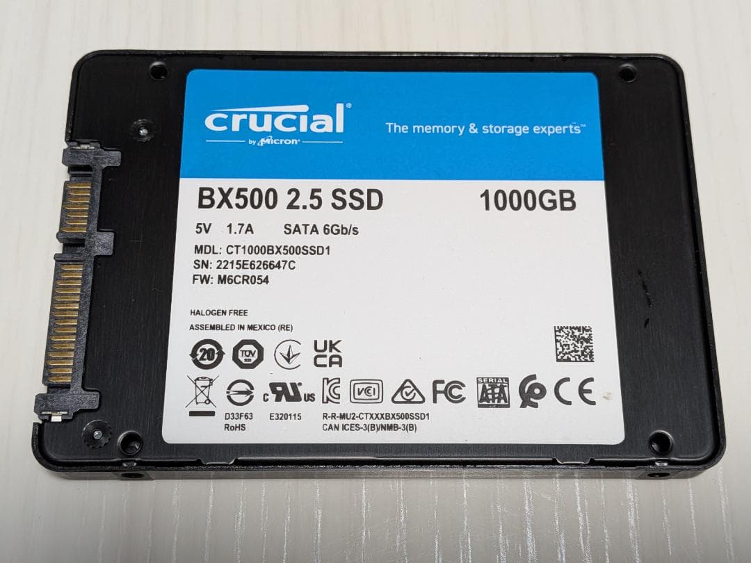 正常・使用少 Crucial SSD 1TB BX500 2.5インチ 7mm厚