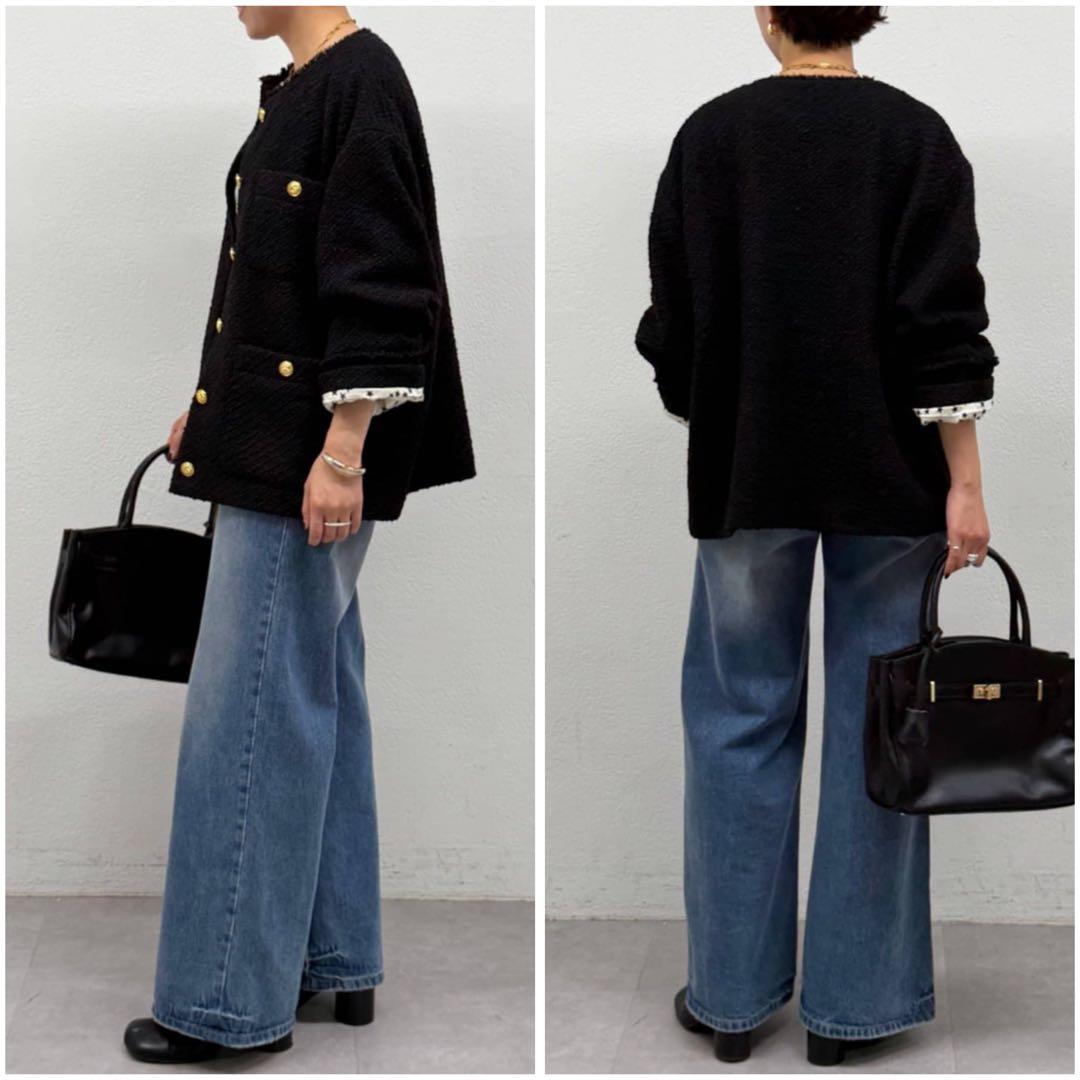 Loungedress ラウンジドレス ツイードジャケット 金ボタン ブラック