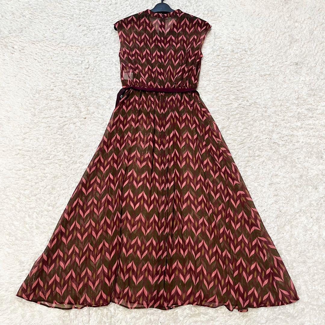 2023 ANAYI リーフ楊柳幾何Vネックフレアワンピース ラメ ベルト