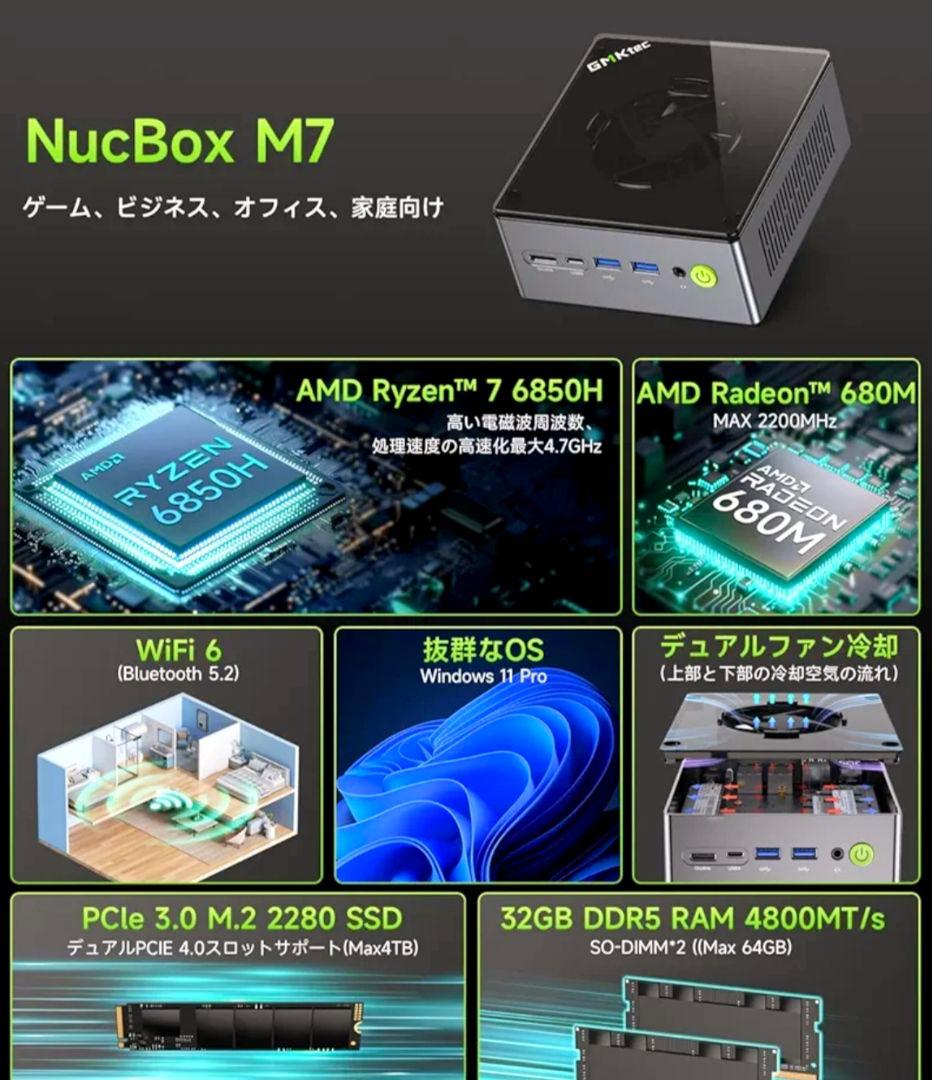 GMKtec M7【AMD Ryzen7 PRO 6850H 32GB+1TB】