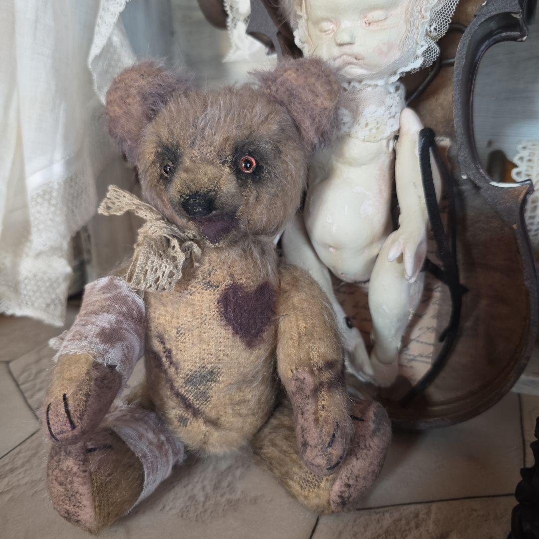 フランス　アンティークテディベア　ダーク　退廃的　シャビー　ブロカント