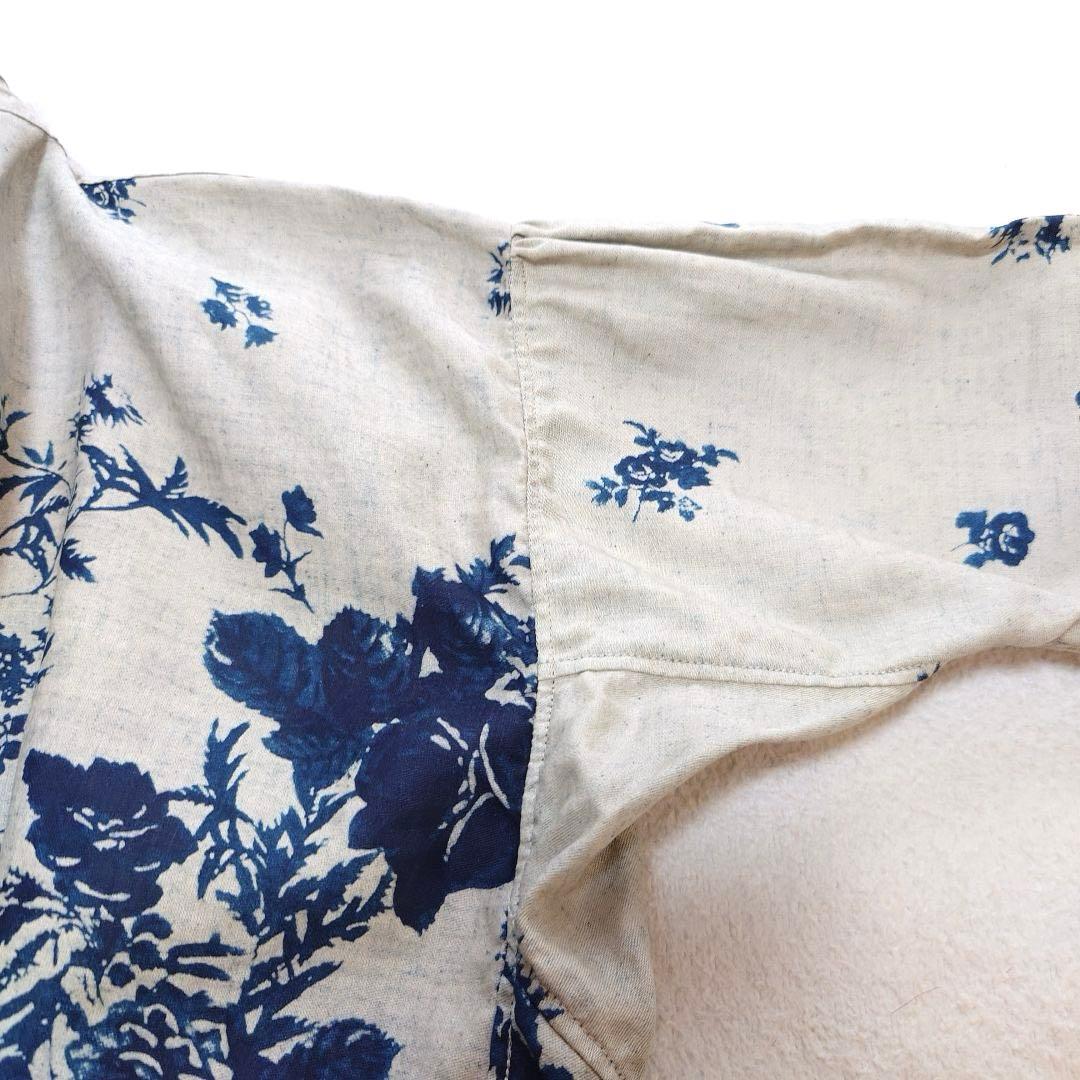 試着のみ45R インディゴ抜染ローズプリントのスモックドレス 45rpm