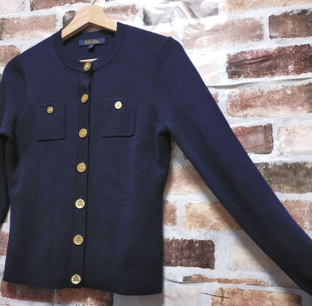 Brooks Brothers 金ボタン ミラノリブ ノーカラー カーディガン