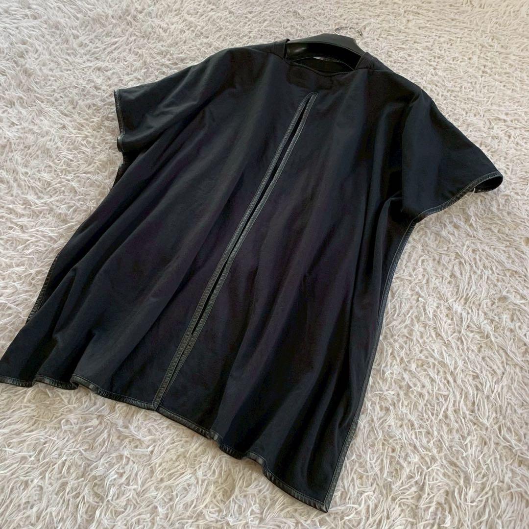 CELINE　セリーヌ　フィービー　レザー切り替え　ケープ付き　マント　Tシャツ