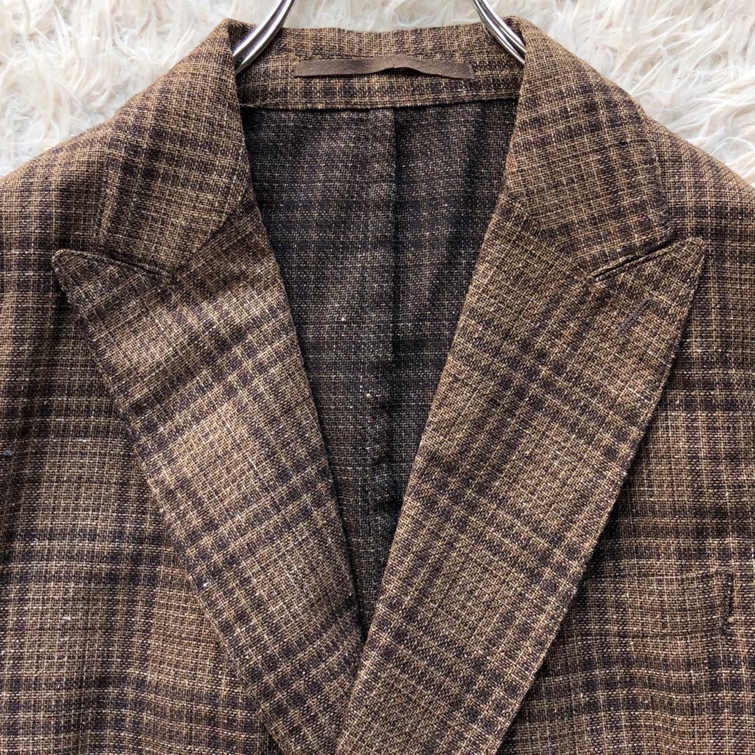 【超希少XL三者混】イレブンティ　テーラードジャケット　茶　メタルボタン　綿麻絹