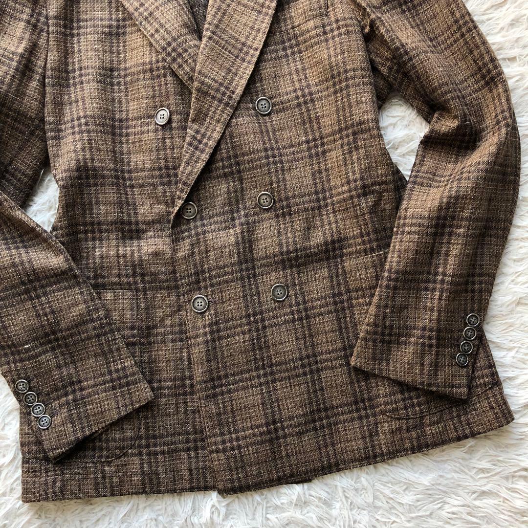 【超希少XL三者混】イレブンティ　テーラードジャケット　茶　メタルボタン　綿麻絹