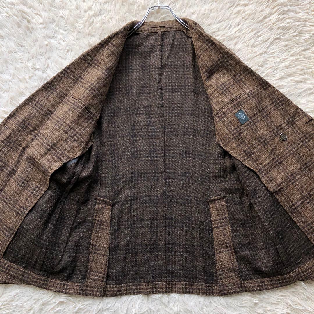 【超希少XL三者混】イレブンティ　テーラードジャケット　茶　メタルボタン　綿麻絹