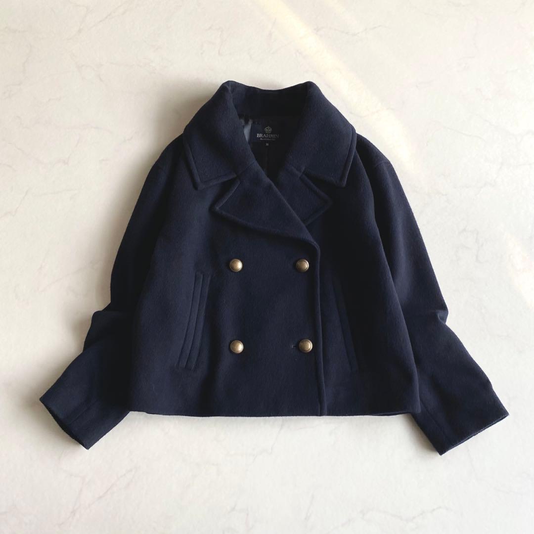 BRAHMIN ビッグカラー ダブル Pコート 金ボタン ネイビー サイズ38
