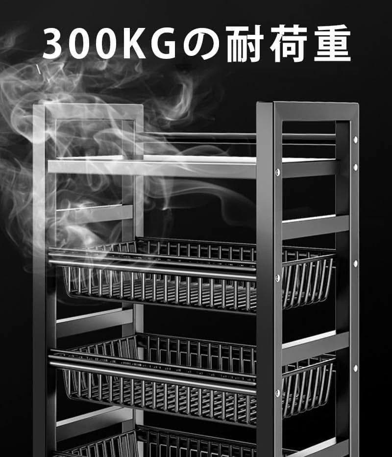 スチールラック棚キャスター付 ブラック キッチンラック キッチン収納 食器棚