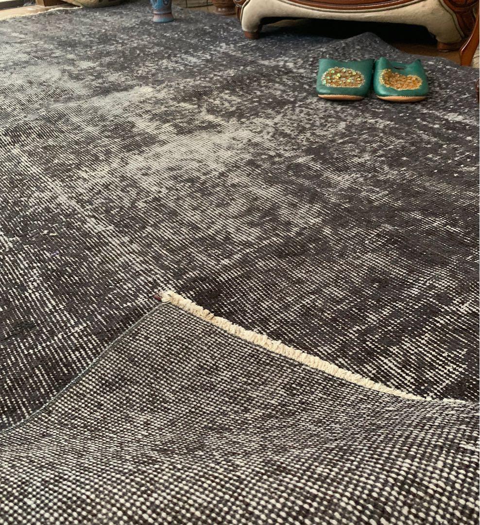 大判　トルコヴィンテージラグ　237×136グレーブラック　オーバーダイ　トルコ