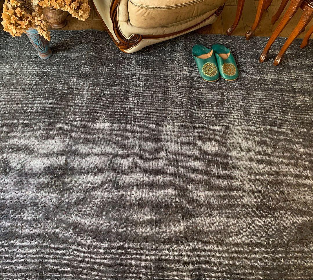 大判　トルコヴィンテージラグ　237×136グレーブラック　オーバーダイ　トルコ