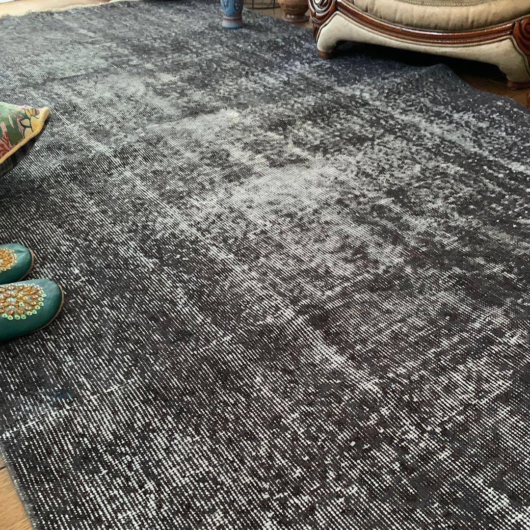 大判　トルコヴィンテージラグ　237×136グレーブラック　オーバーダイ　トルコ