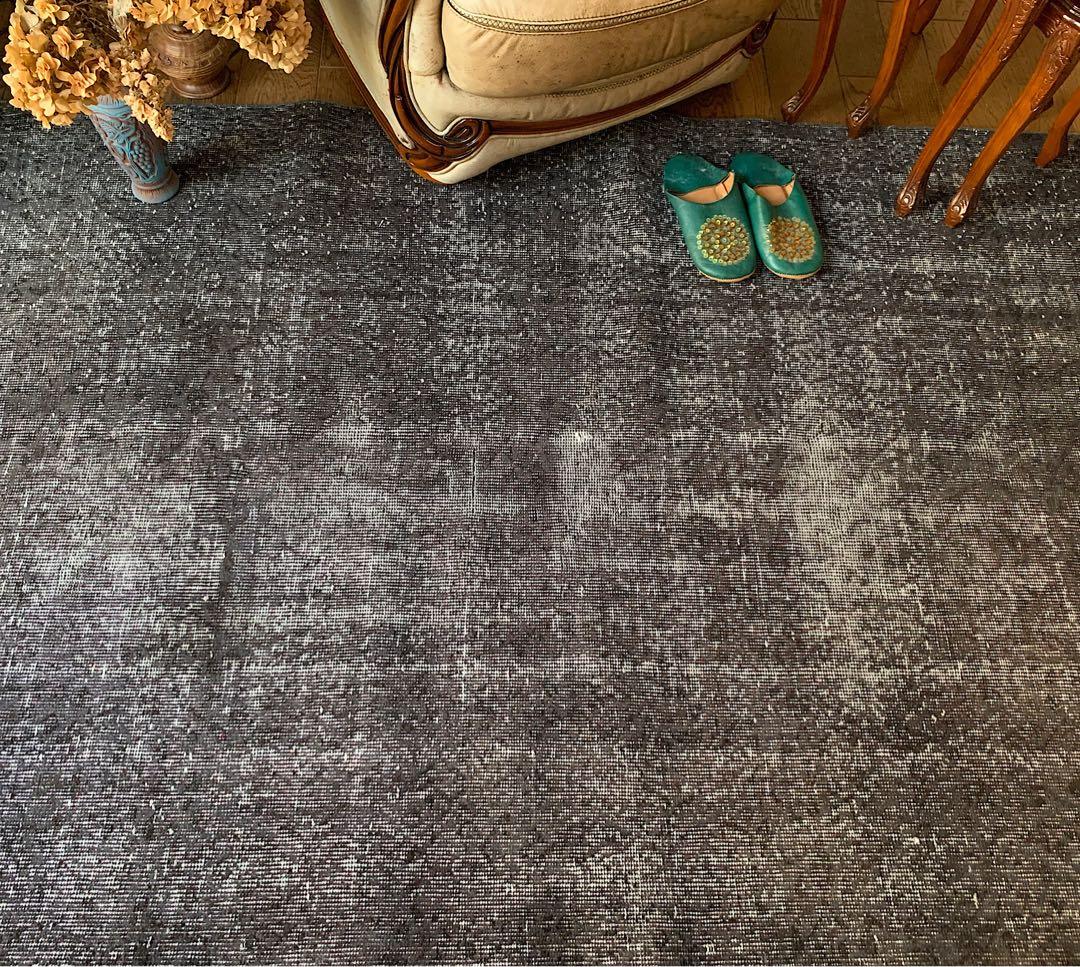 大判　トルコヴィンテージラグ　237×136グレーブラック　オーバーダイ　トルコ