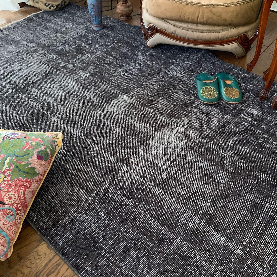 大判　トルコヴィンテージラグ　237×136グレーブラック　オーバーダイ　トルコ