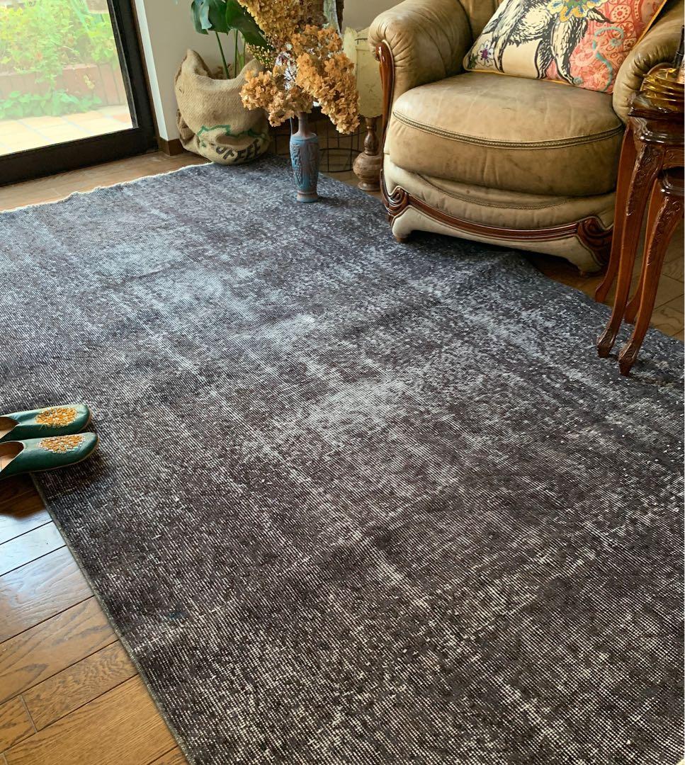 大判　トルコヴィンテージラグ　237×136グレーブラック　オーバーダイ　トルコ