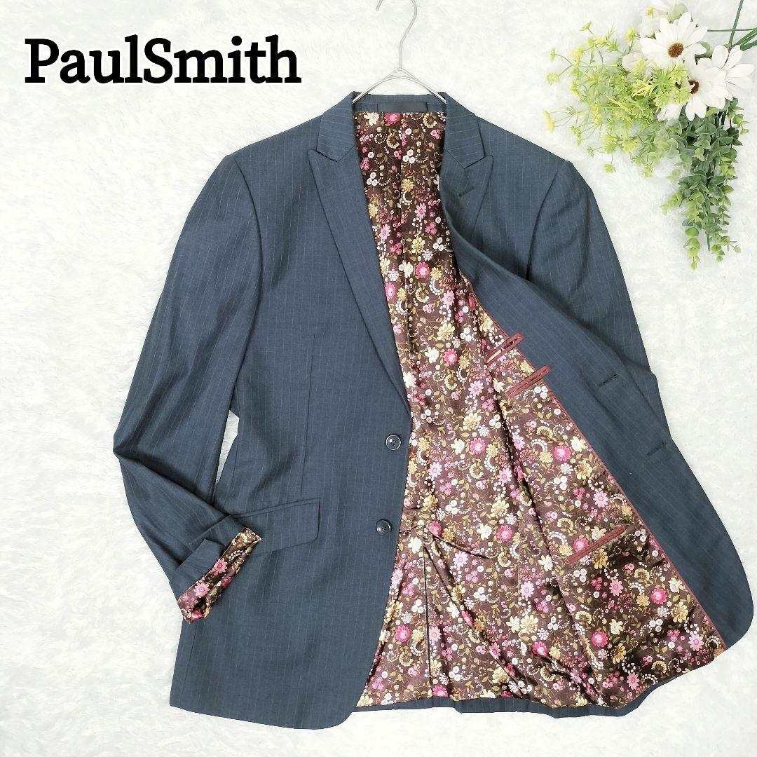 ポールスミス 花柄 ネイビーグレー ストライプ テーラードジャケット 派手