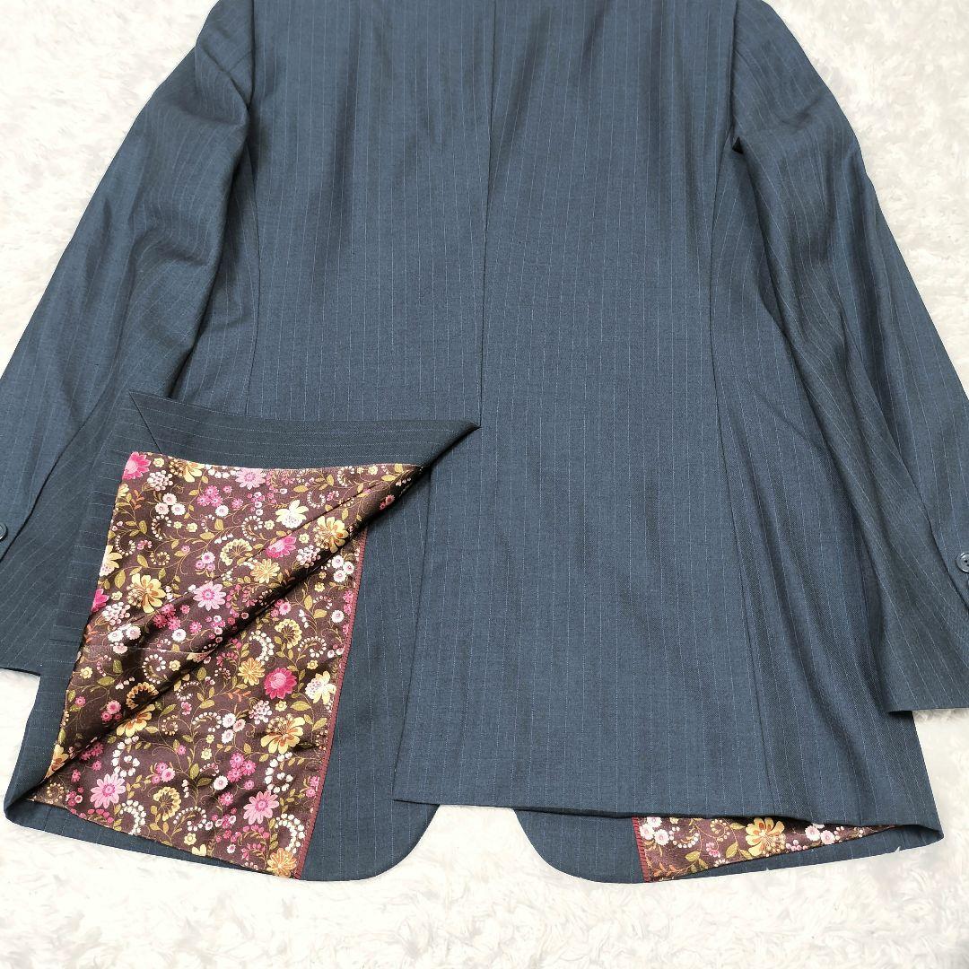 ポールスミス 花柄 ネイビーグレー ストライプ テーラードジャケット 派手