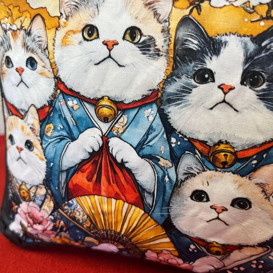 猫がいっぱい 一閑張り バッグ かごバッグ ハンドバッグ 和柄 猫 横長大きめ