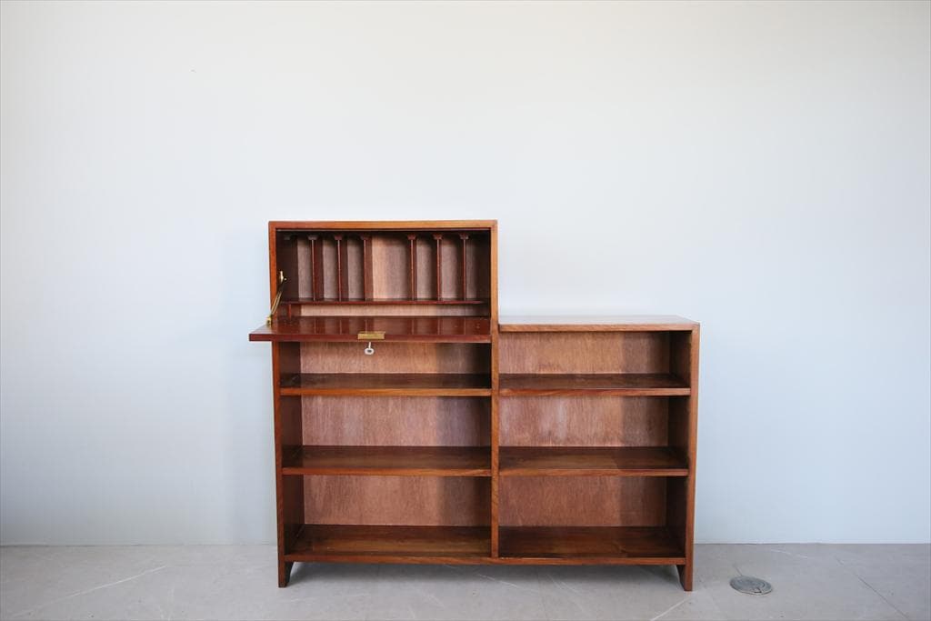 英国アンティーク本棚付きビューロー/収納机テーブル/飾り棚/収納棚(91-167