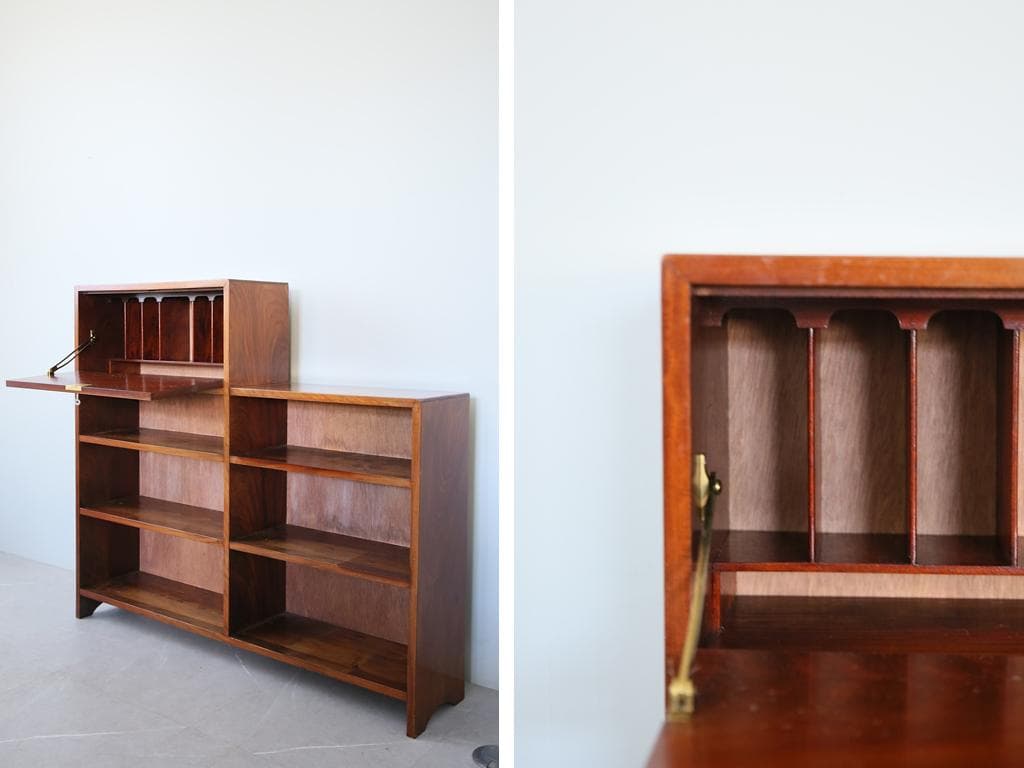 英国アンティーク本棚付きビューロー/収納机テーブル/飾り棚/収納棚(91-167