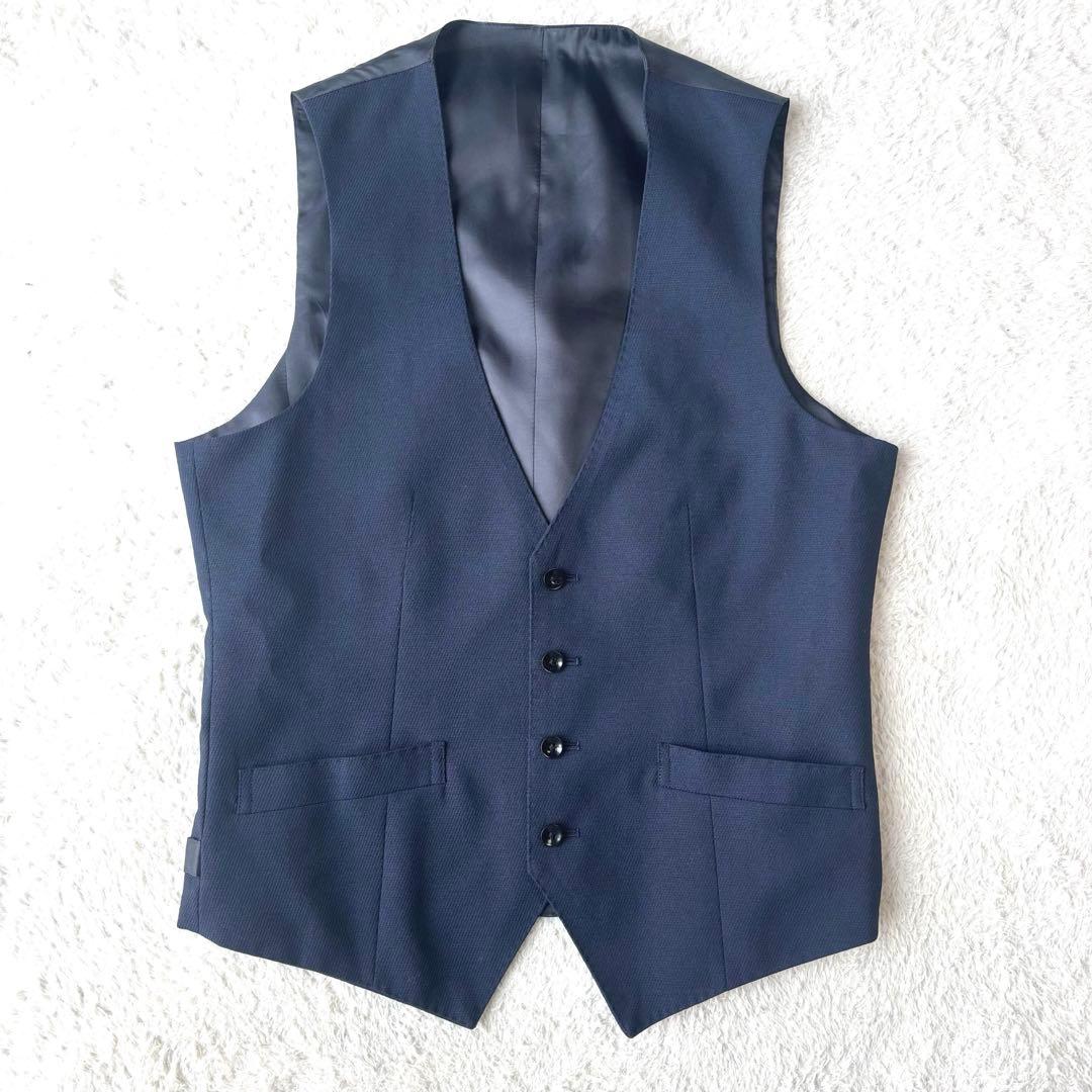 スーツセレクト スリーピース ネイビー ウール混合 スーツ 2つボタン スーツ