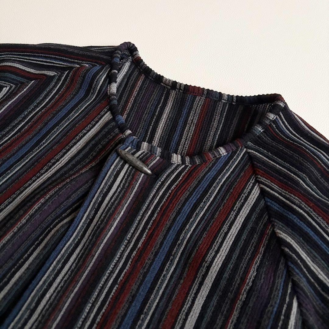 ヨーガンレール✨ストライプ ウール シルク カーディガン 赤 ネイビー