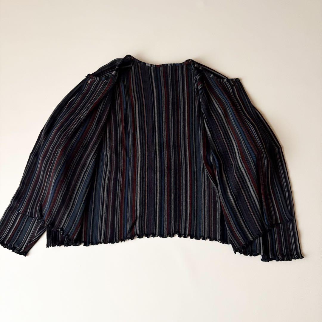 ヨーガンレール✨ストライプ ウール シルク カーディガン 赤 ネイビー