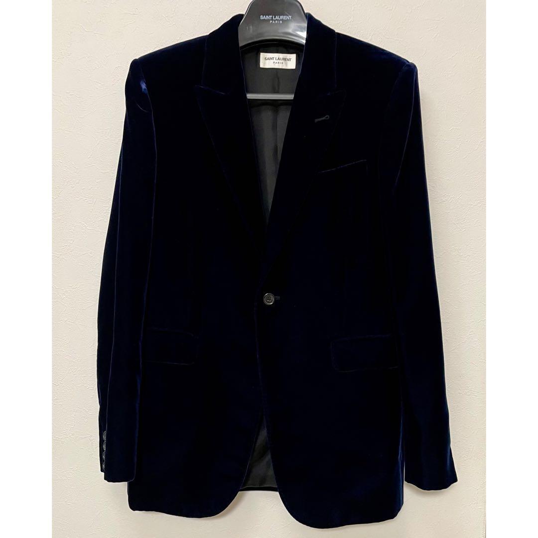 SAINT LAURENT PARIS ネイビーベルベット テーラードジャケット