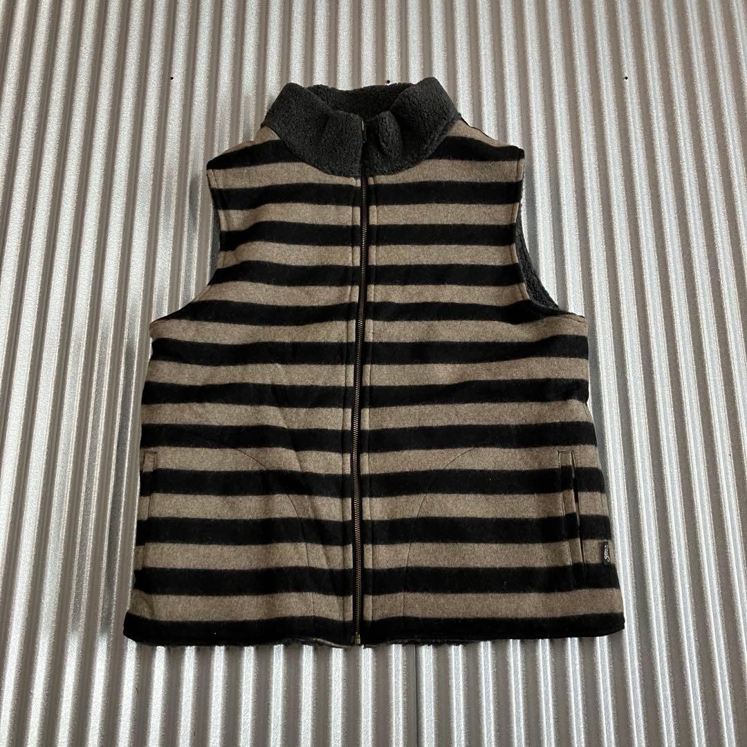 未使用　グリーンクロージング　ボアベスト　リバーシブル　ボーダー　L