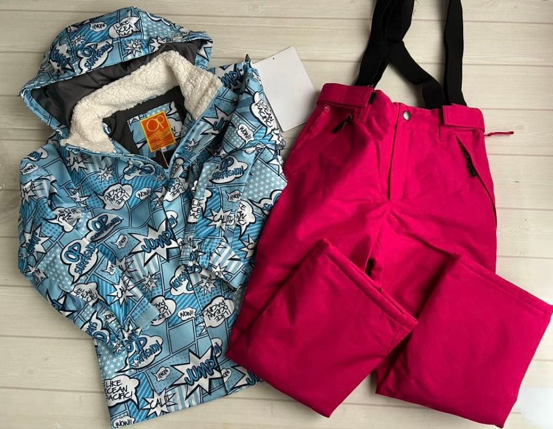 14080円 スキーウエア 140 ブルーアメリカンコミック ピンクつなぎパンツ