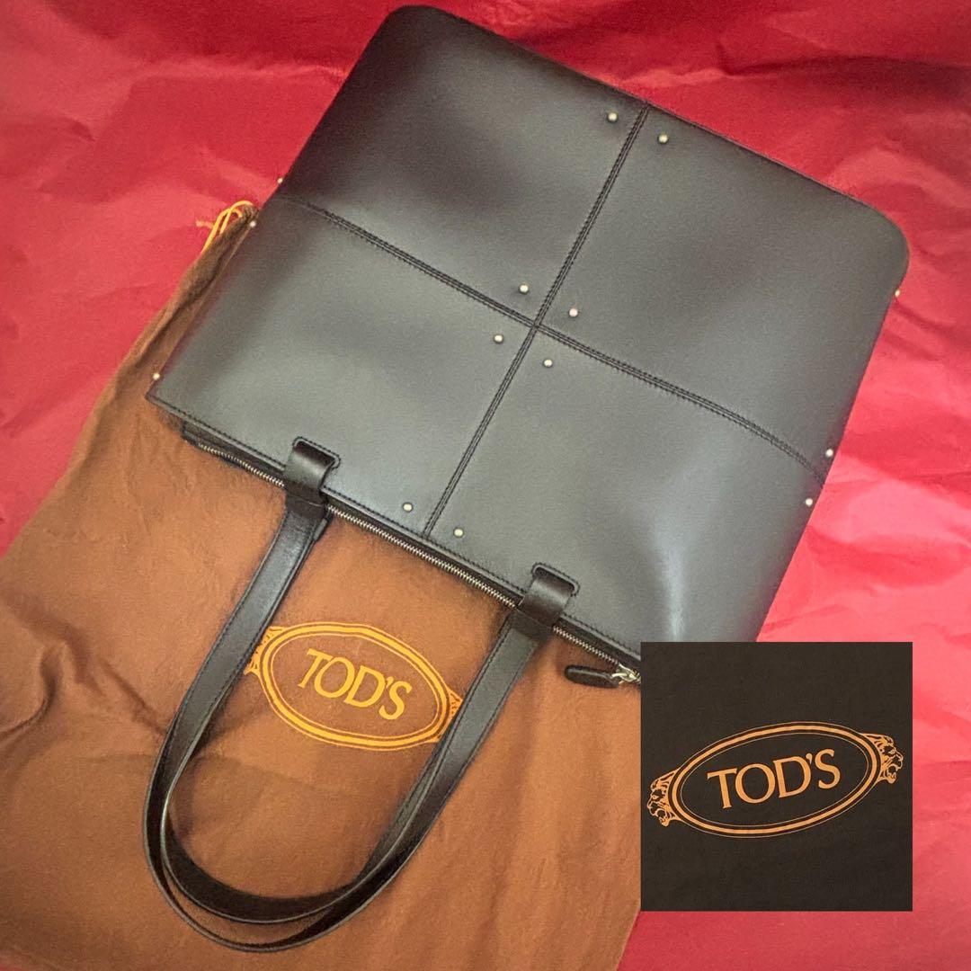 TOD'S☆ブラックレザー ビジネストートバッグ
