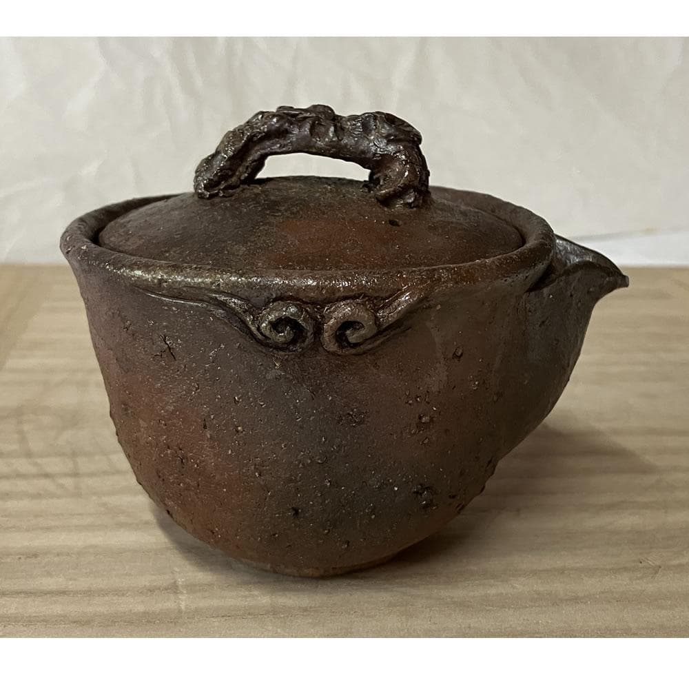 y043 森風来 備前焼 宝瓶 霊芝摘み 合わせ箱 急須 茶道具