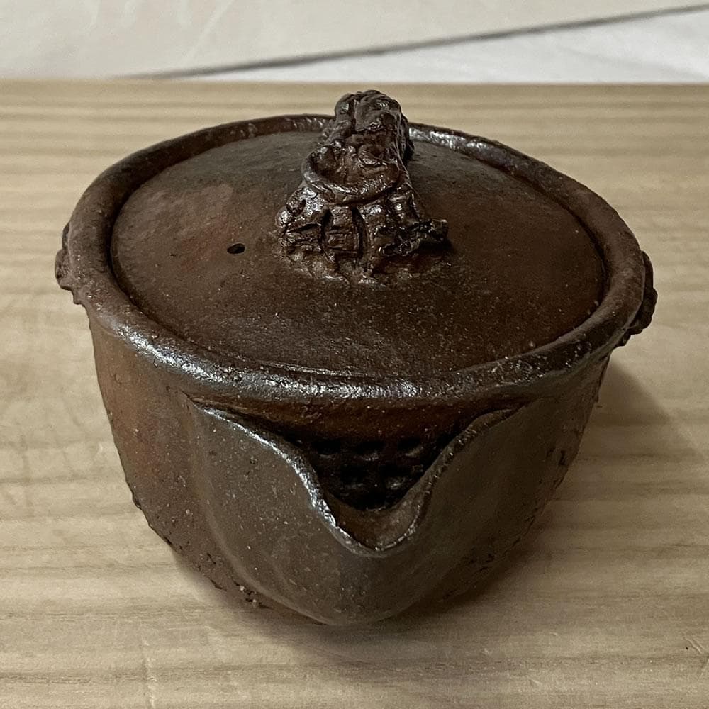 y043 森風来 備前焼 宝瓶 霊芝摘み 合わせ箱 急須 茶道具