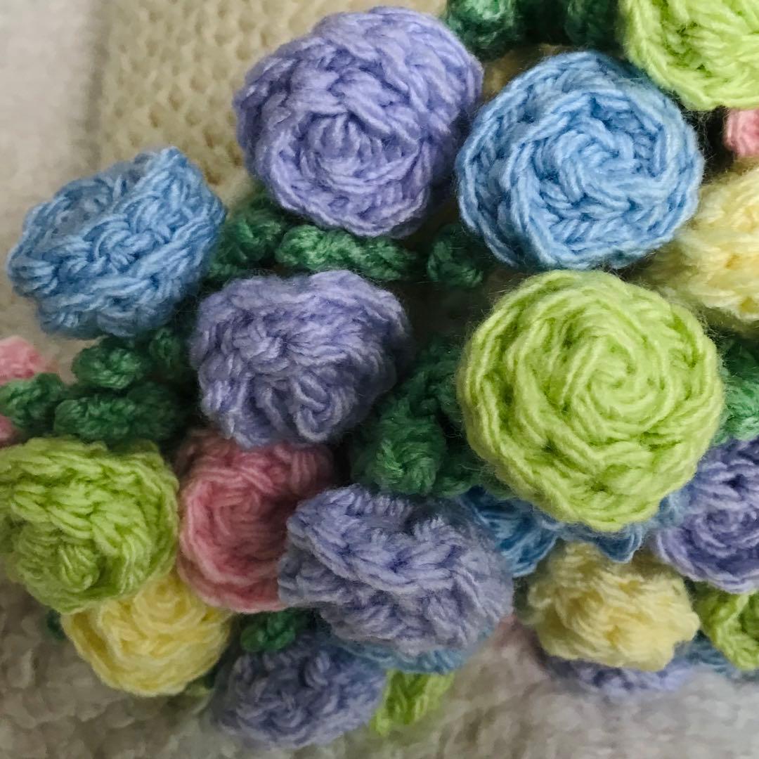 ブーケブランケット　花束ブランケット　薔薇　バラ　編み物　かぎ針編み