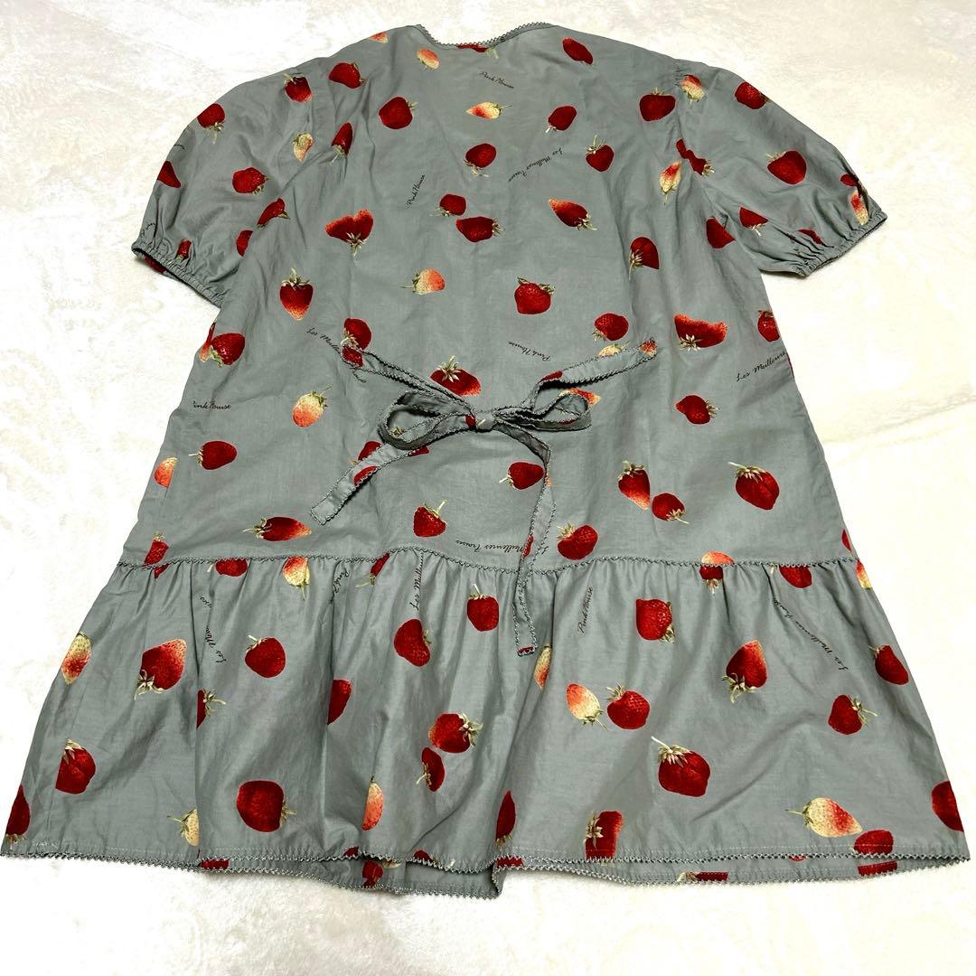 ピンクハウス 大人気の苺プリント ローンチュニック グレー いちご イチゴＰ38