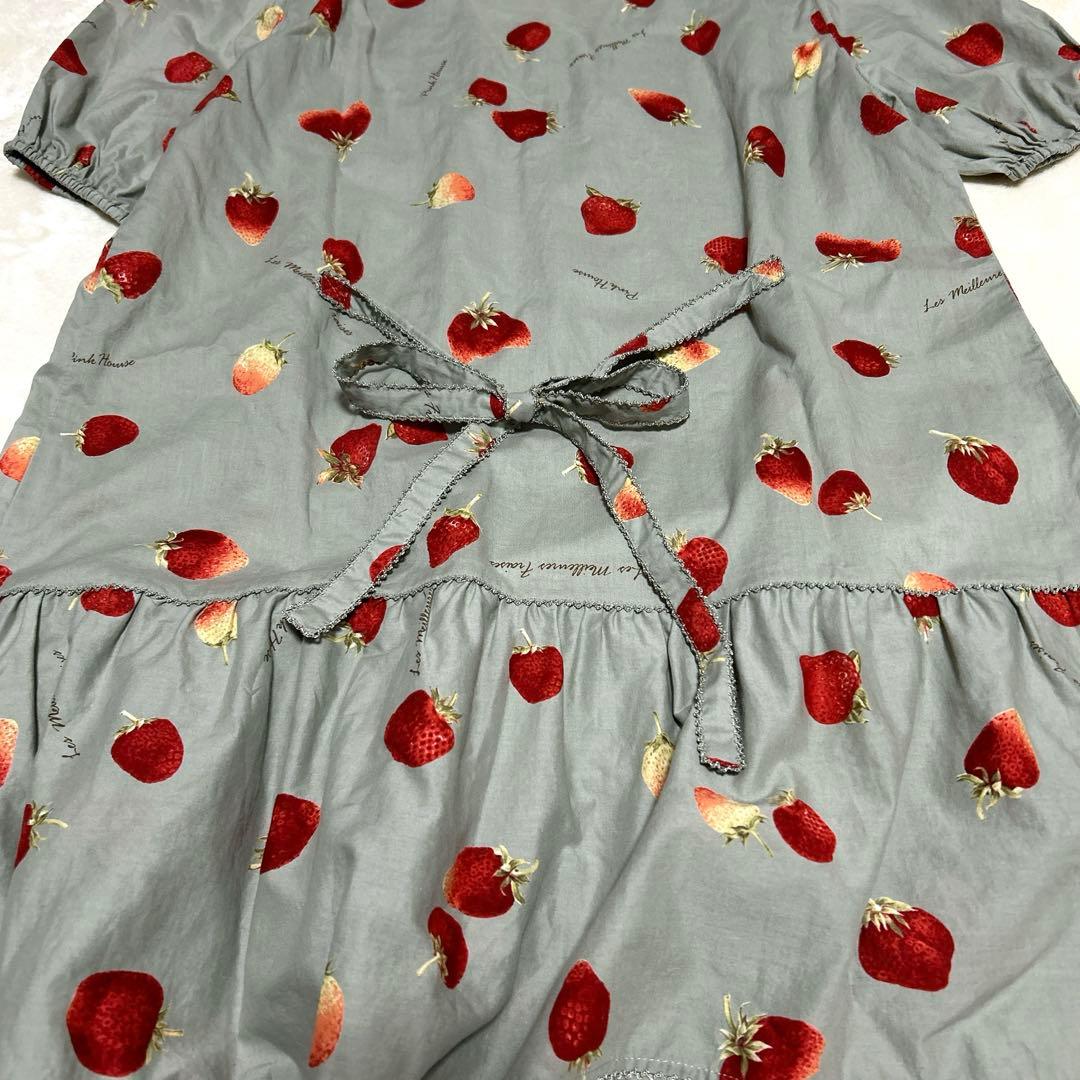 ピンクハウス 大人気の苺プリント ローンチュニック グレー いちご イチゴＰ38