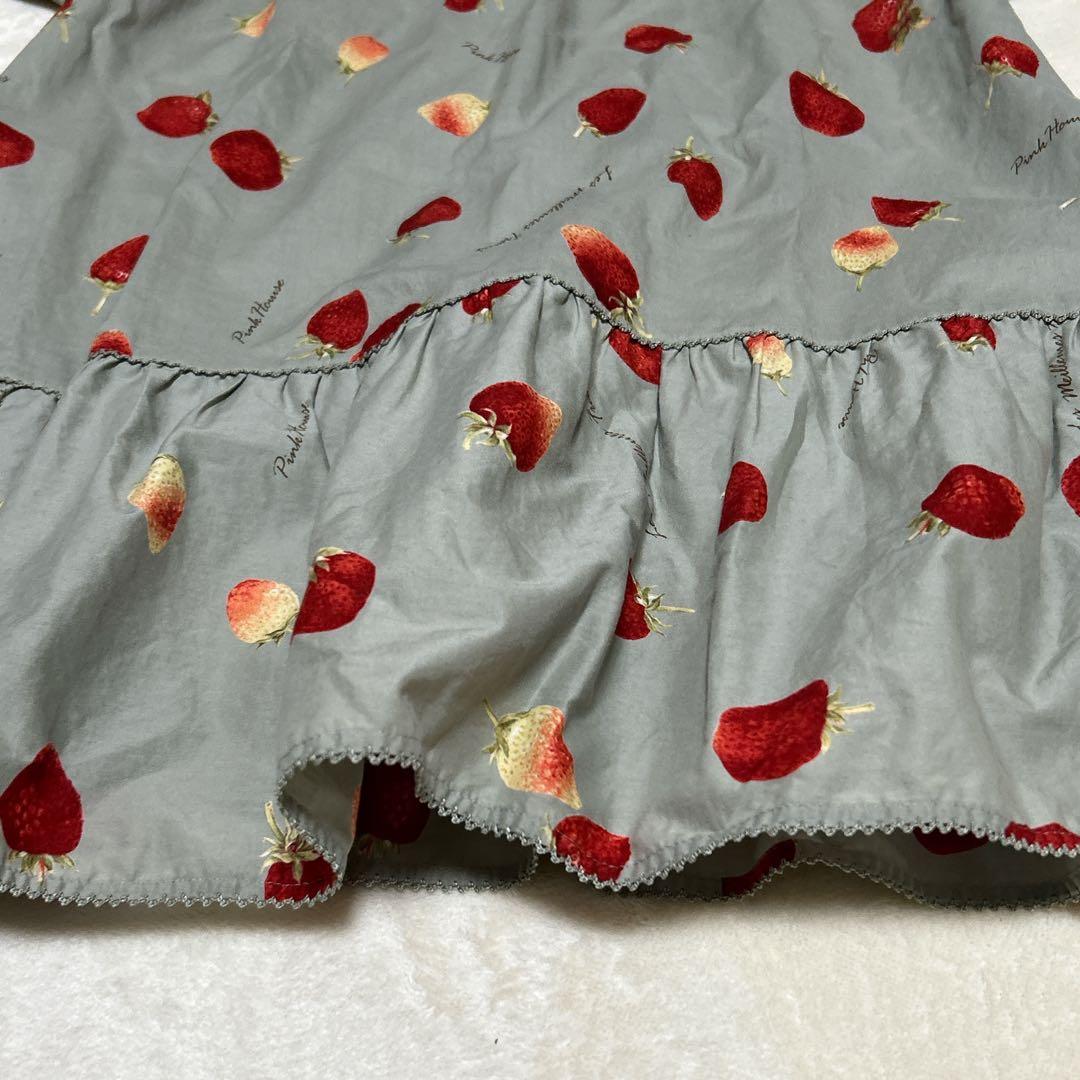 ピンクハウス 大人気の苺プリント ローンチュニック グレー いちご イチゴＰ38