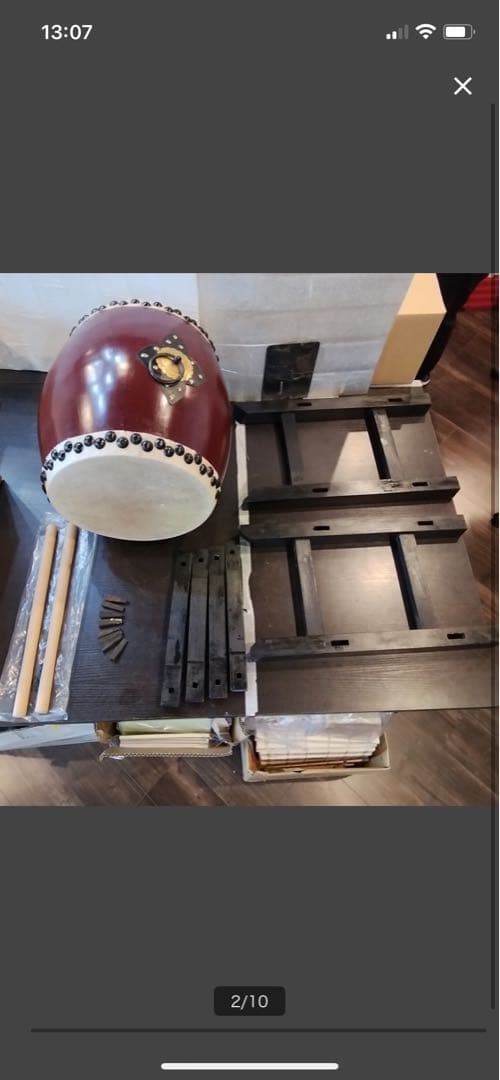 和太鼓 長胴太鼓　木製スタンド付き　打楽器 和楽器 鼓 夏祭り 町内会 盆踊り