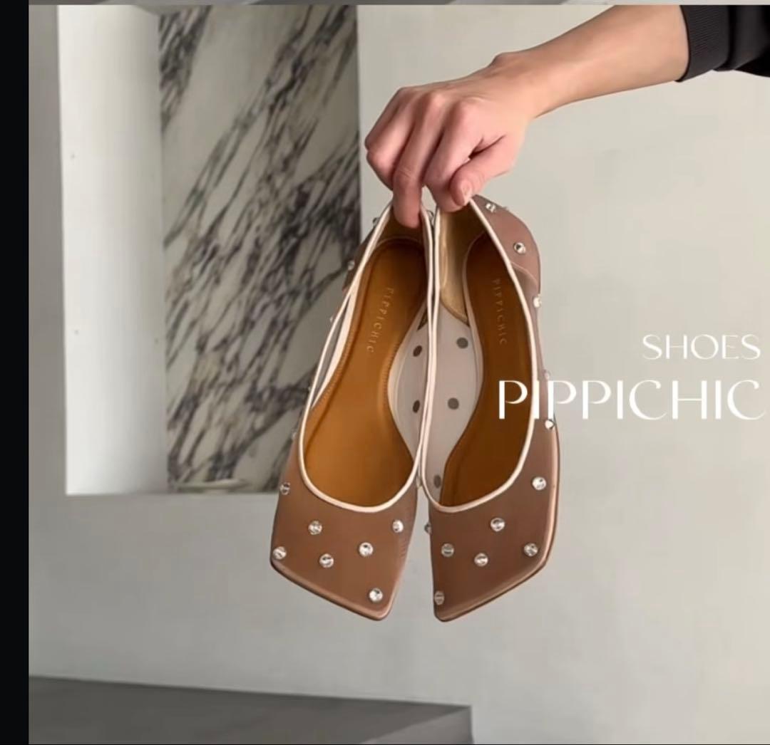 【美品】PIPPICHIC ビジュー フラットシューズ スクエアパンプス 36