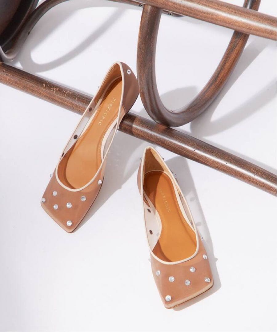 【美品】PIPPICHIC ビジュー フラットシューズ スクエアパンプス 36