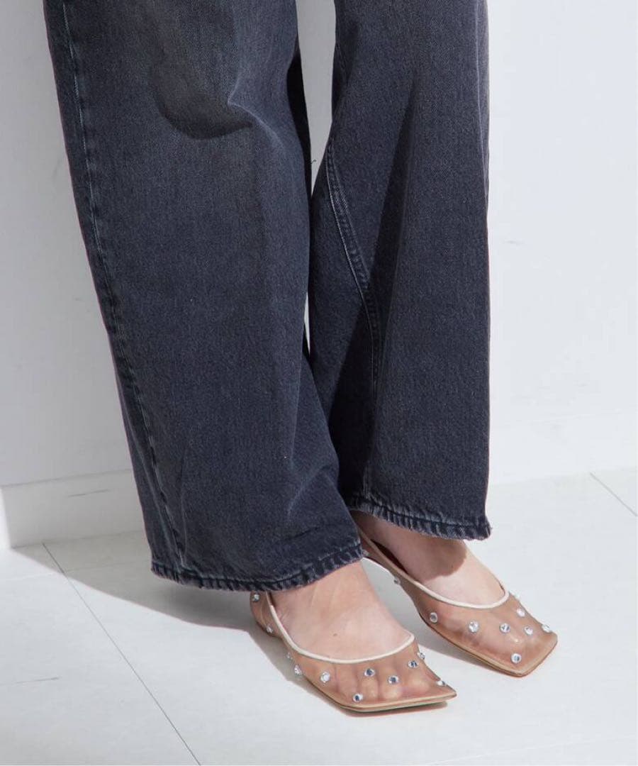 【美品】PIPPICHIC ビジュー フラットシューズ スクエアパンプス 36