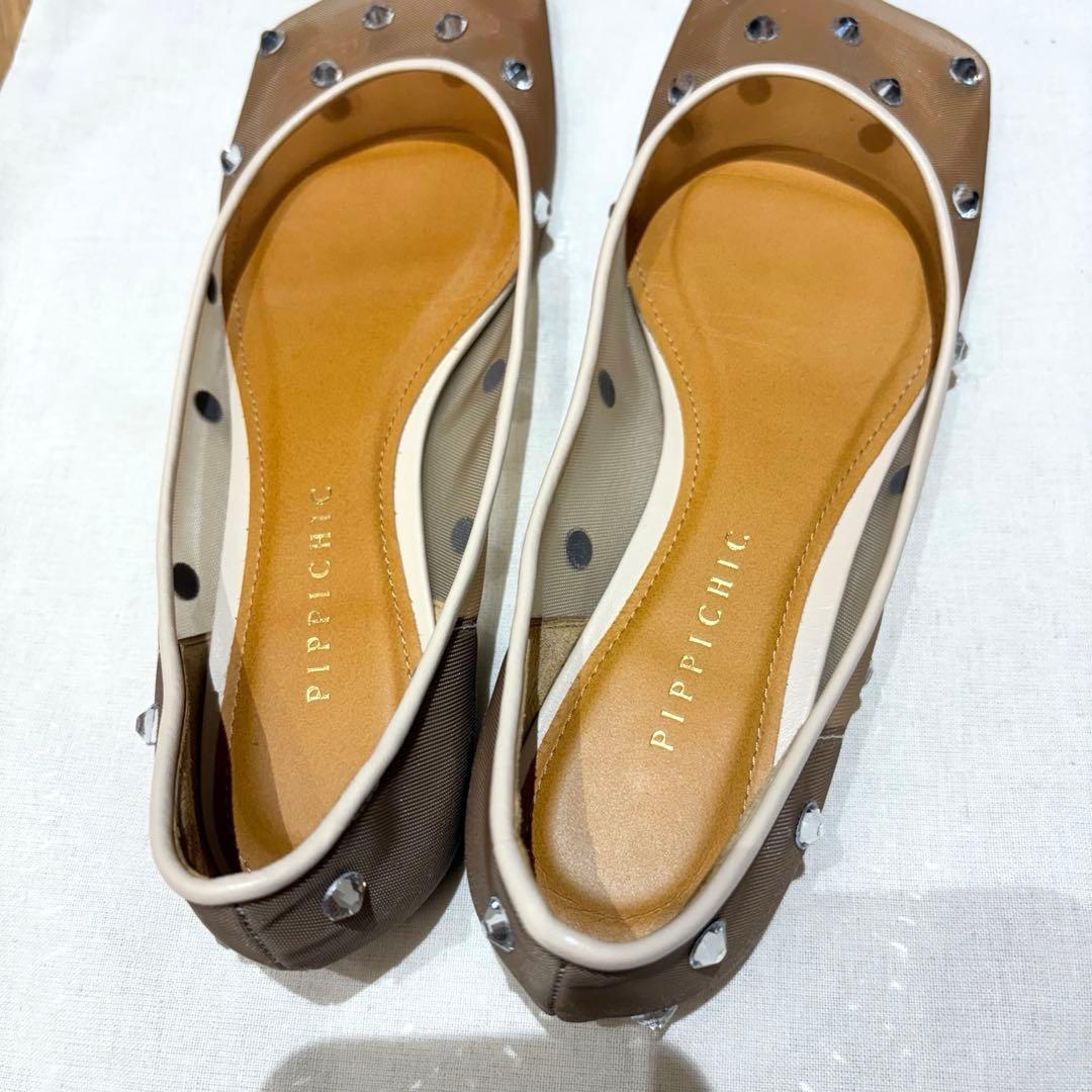 【美品】PIPPICHIC ビジュー フラットシューズ スクエアパンプス 36