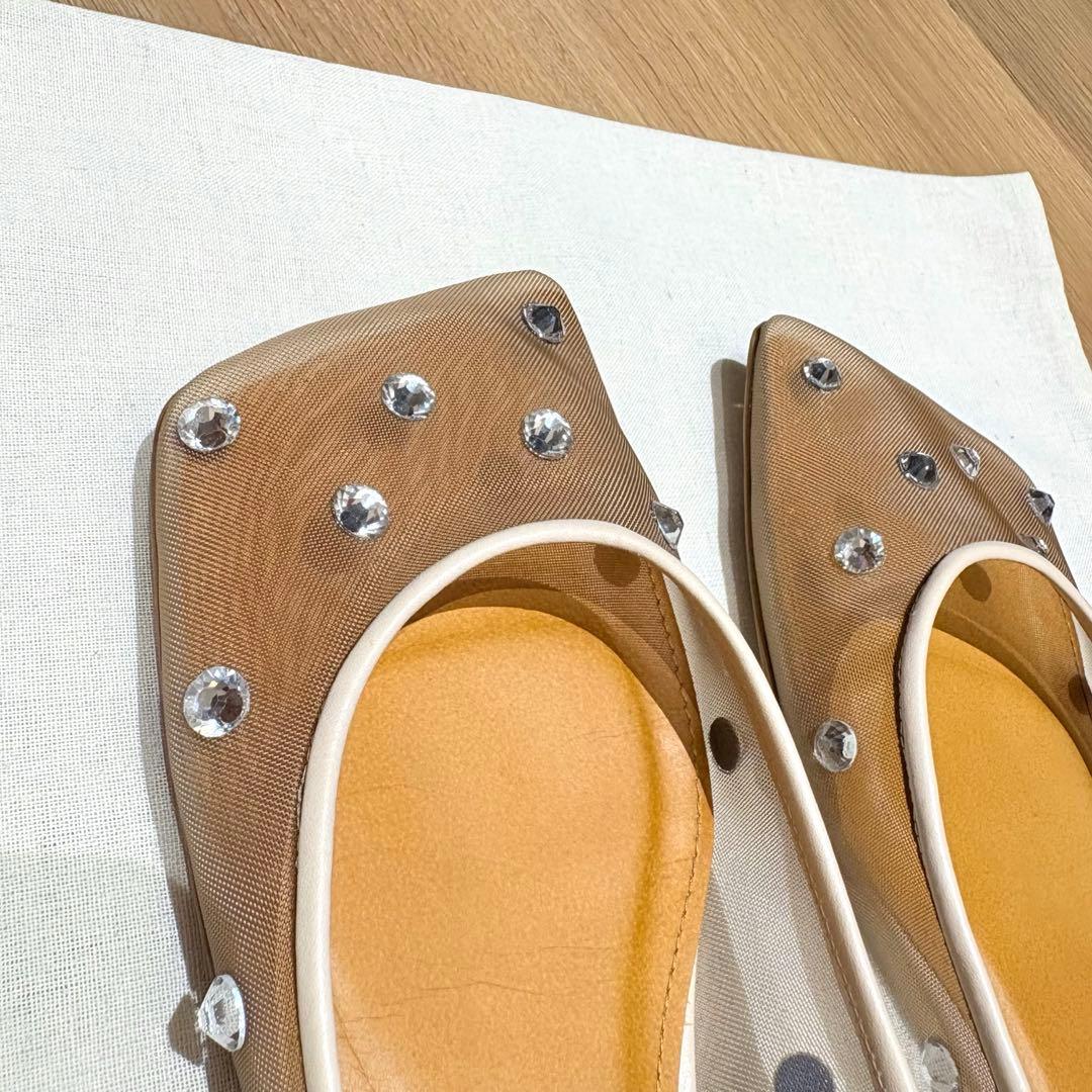 【美品】PIPPICHIC ビジュー フラットシューズ スクエアパンプス 36