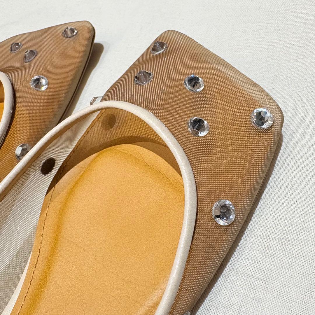 【美品】PIPPICHIC ビジュー フラットシューズ スクエアパンプス 36