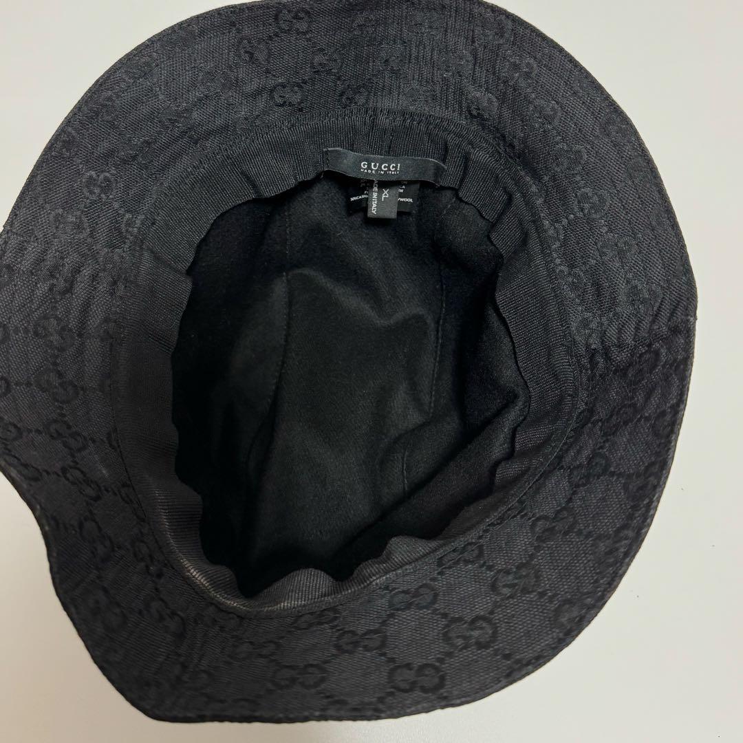GUCCI ブラックバケットハット シェリーライン　GGパターン