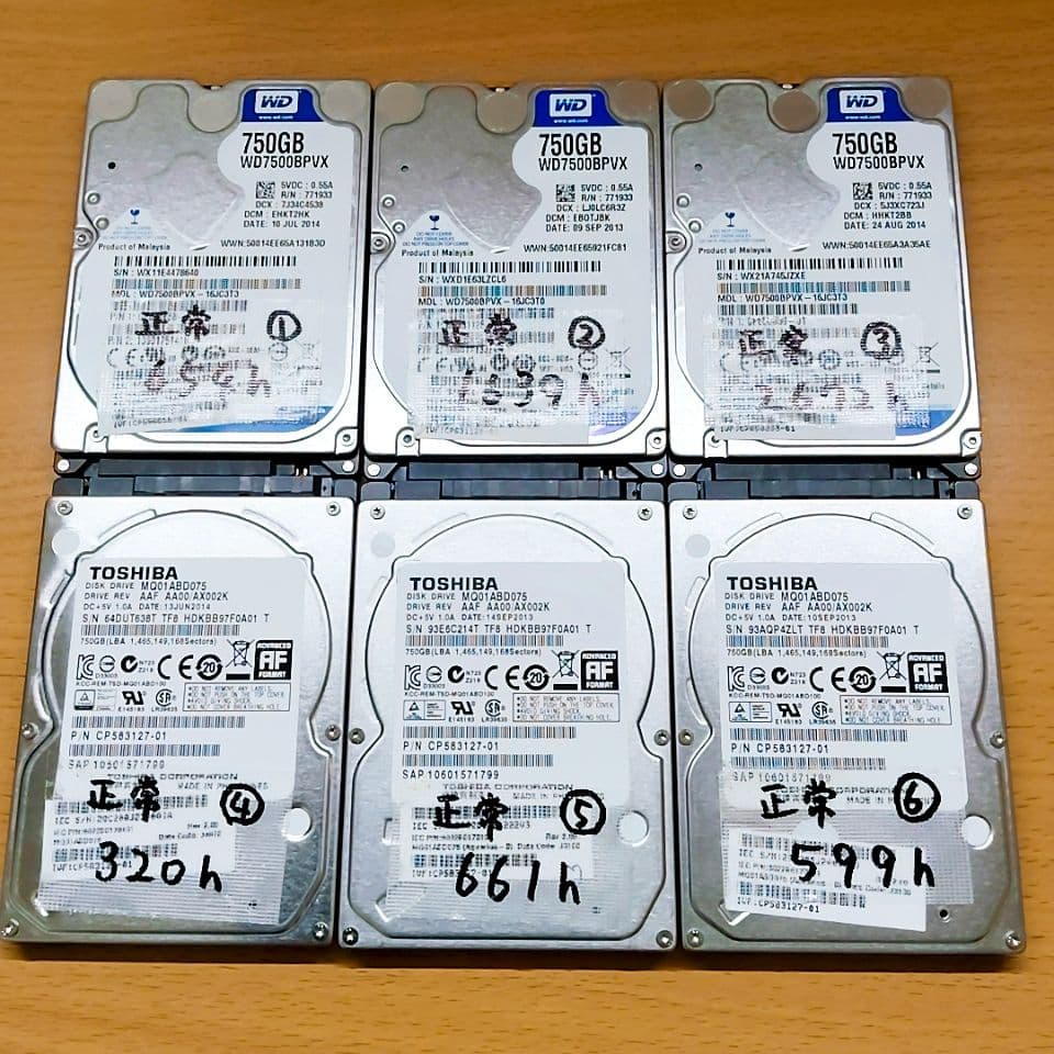 2.5インチ内蔵型HDD 750GB×6個　正常動作品⑥