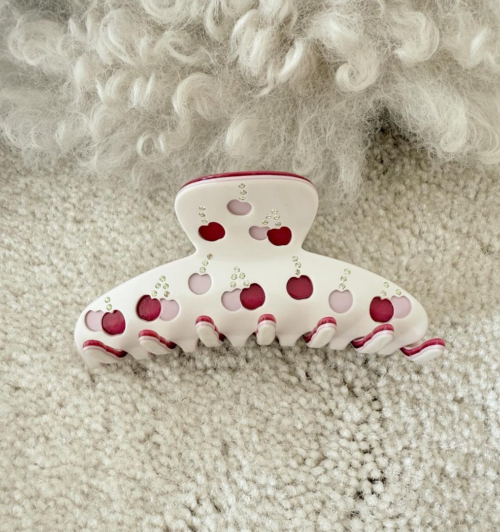 【レア】アレクサンドル ドゥ パリ ヘアクリップ チェリー柄 ホワイト×レッド