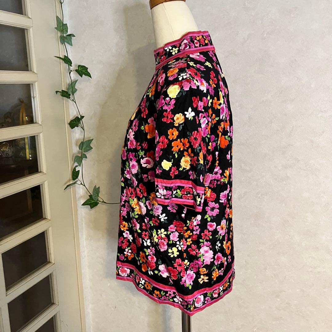 【美品】LEONARD ハイネック半袖コットンシャツL