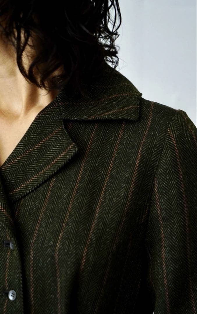 美品foufou フーフー オープンカラーヘリンボーンワンピース1